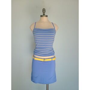 VTG Ralph Lauren L Two Piece Swimsuit Cami Top Skirt Belt Stripes Old Money Y2K